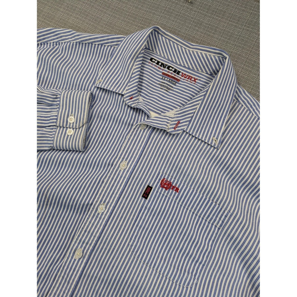 Cinch WRX Shirt Mens 2XL Blue Stripe Long Sleeve Button Up Flame Resistant FR